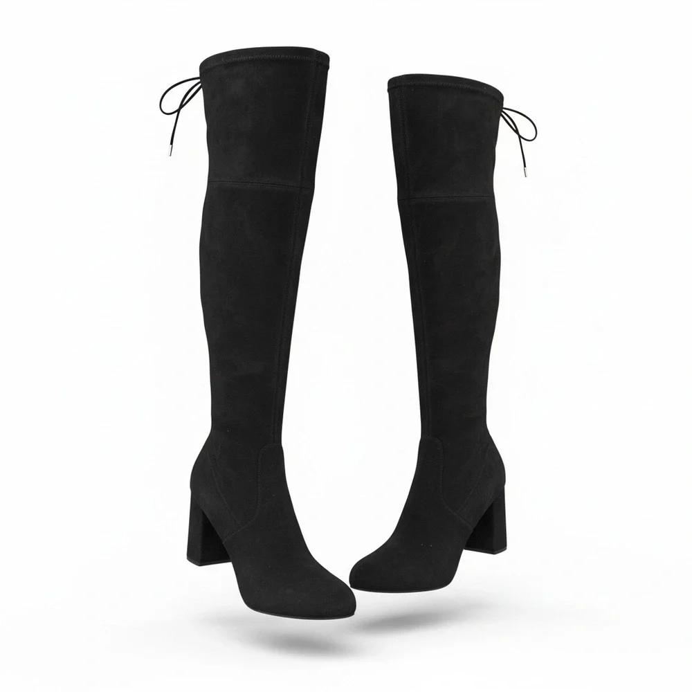 SO Over the Knee Boots Faux Suede Black Size 9